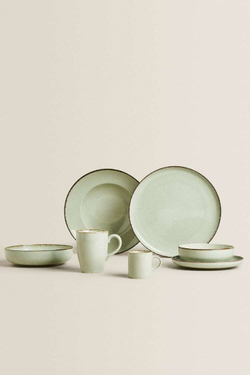 ZARA HOME ФАРФОРОВАЯ ПИАЛА С ОБОДКОМ ПОД СТАРИНУ, ЦВЕТ МОРСКОЙ ВОЛНЫ