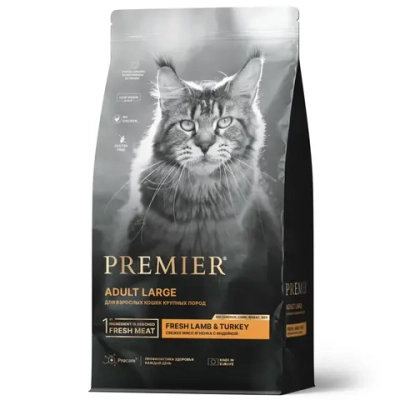 Сухой корм Premier Cat Lamb&Turkey Adult Large для кошек крупных пород из свежего мяса ягненка с индейкой