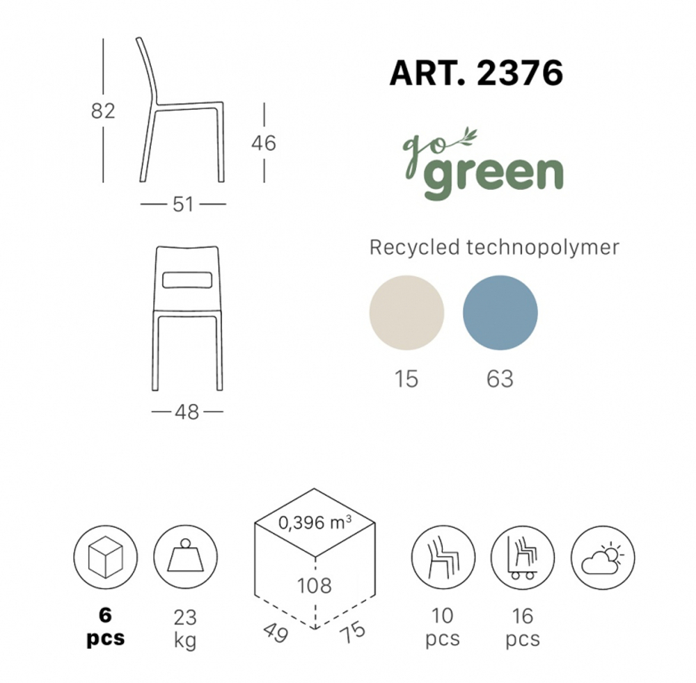 Стул пластиковый Scab Design Sai Go Green, голубой