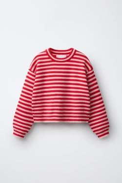 ZARA СВИТЕР В ПОЛОСКУ, КРАСНЫЙ