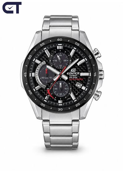 CASIO EQS-900DB-1AVUDF EDIFICE мужские наручные часы — солнечный хронограф с элементами карбона на циферблате