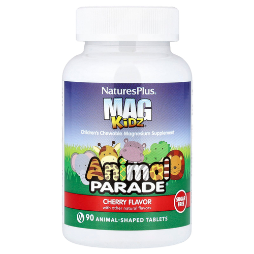 NaturesPlus, MagKidz®, Animal Parade®, жевательный магний для детей, вишня, 90 таблеток в форме животных (50 мг в 1 таблетке)
