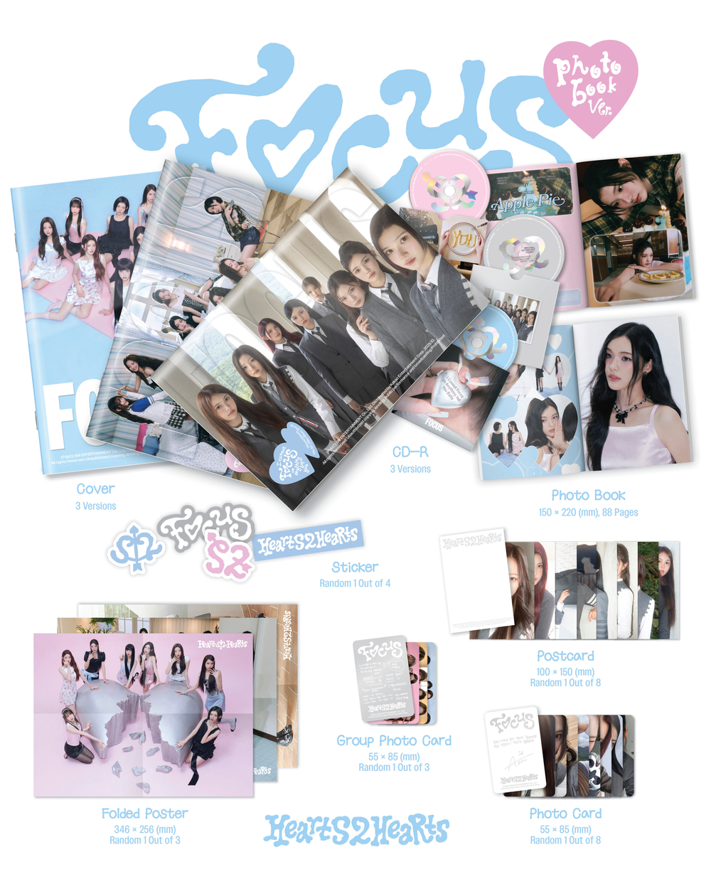 Альбом- мини HEARTS2HEARTS 1st mini album - FOCUS+ фотобук+карточка+постер, оригинал, Корея