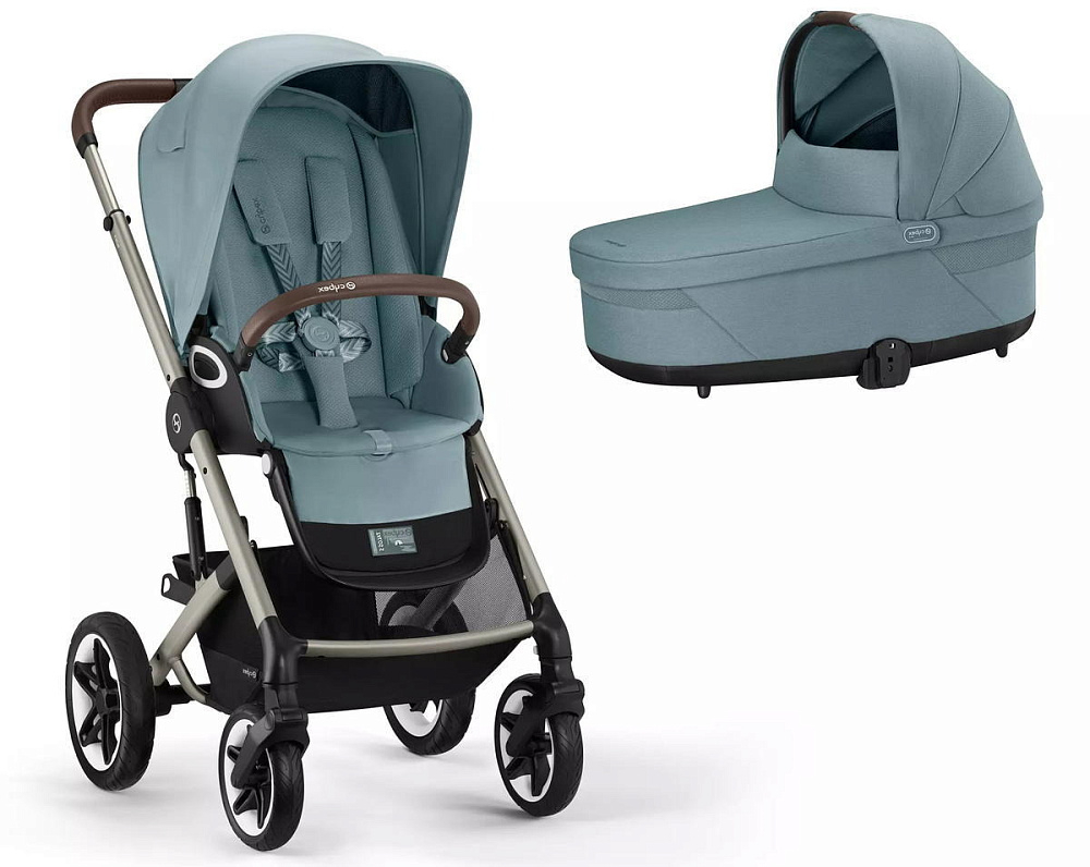 Коляска Cybex Talos S Lux TPE complete Aton S2 Ocean Blue Base One 4 в 1 Stormy Blue с дождевиками