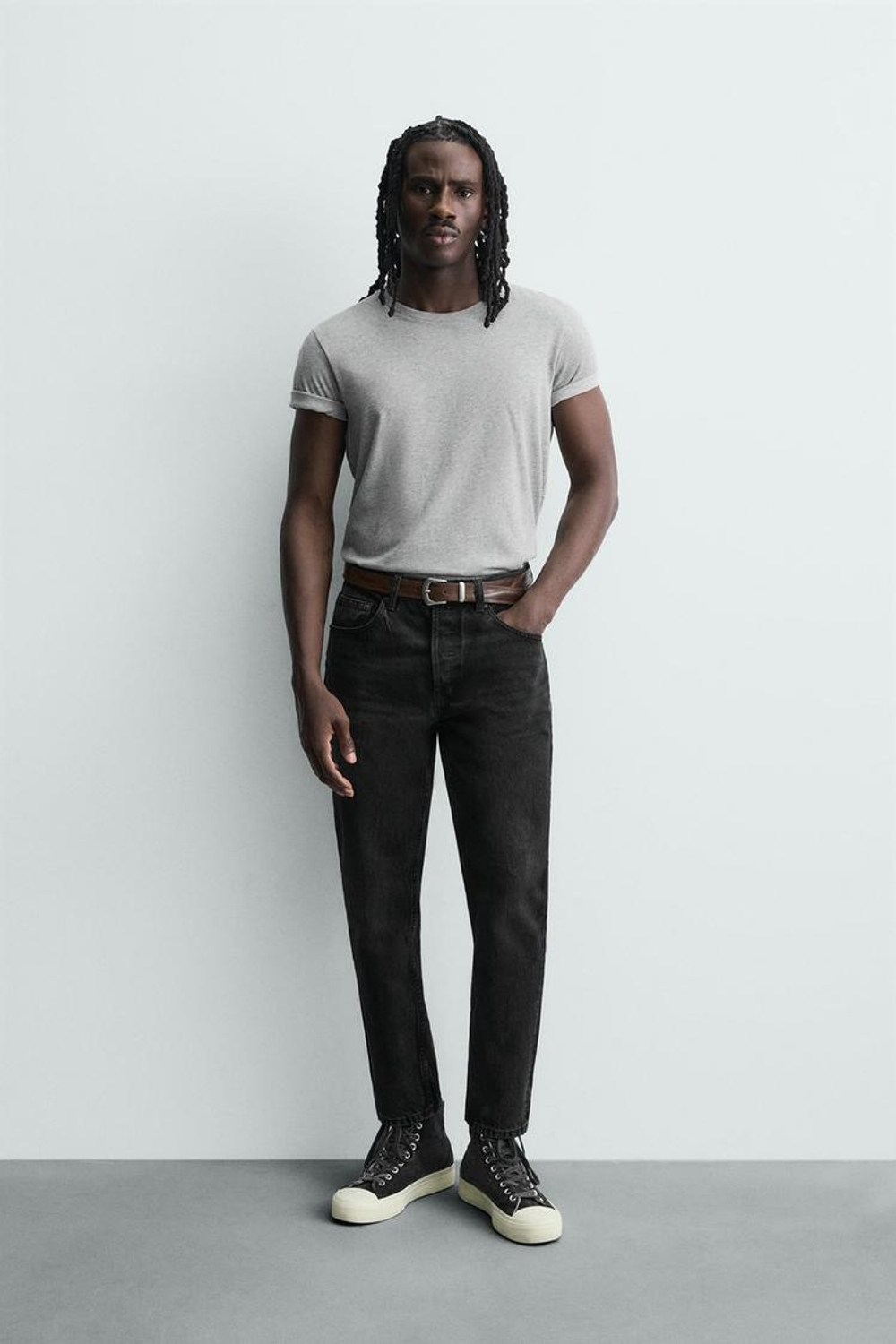 ZARA УКОРОЧЕННЫЕ ДЖИНСЫ SLIM FIT, УГОЛЬНЫЙ