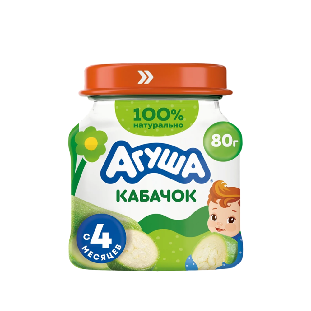 Детское пюре Агуша овощное ст/б Кабачок 80г, шт