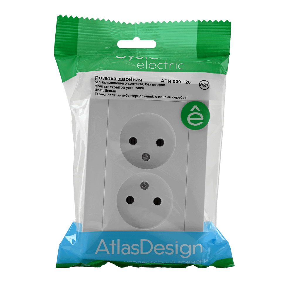 SE AtlasDesign Бел Розетка б/з двойная, 16А, в сборе