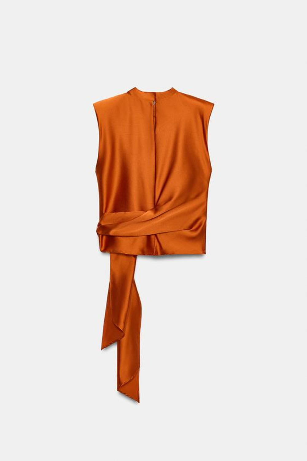 ZARA АТЛАСНЫЙ ТОП С ПОДПЛЕЧНИКАМИ И УЗЛОМ, ЦВЕТ ЖЖЕНОГО АПЕЛЬСИНА