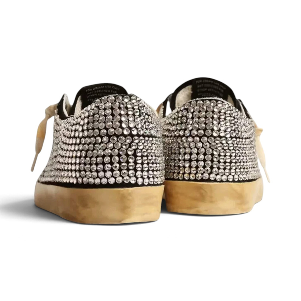 Women's Golden Goose Superstar LTD with Swarovski Crystals and Black Leather Star