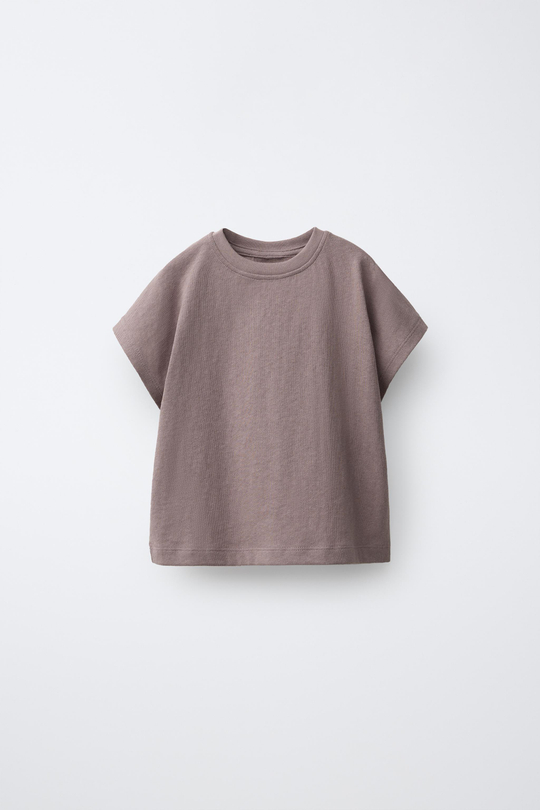 ZARA ОДНОТОННАЯ ФУТБОЛКА, СЕРОВАТО-КОРИЧНЕВЫЙ