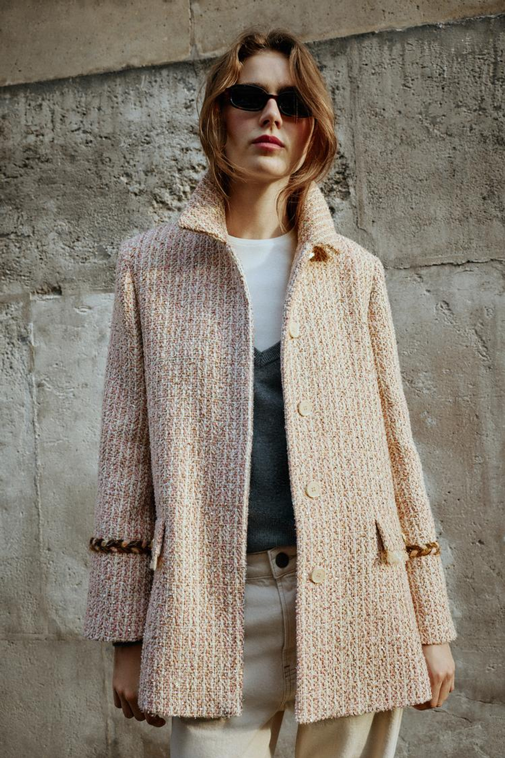 ZARA ФАКТУРНОЕ ПАЛЬТО С ПАЙЕТКАМИ, РОЗОВЫЙ