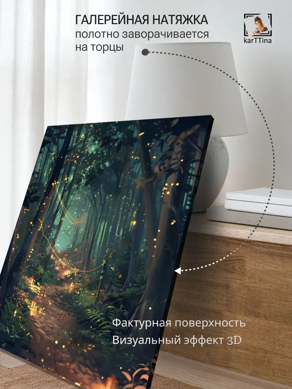 Картина Лес светлячков интерьерная 30х40см 1шт., на деревянном подрамнике