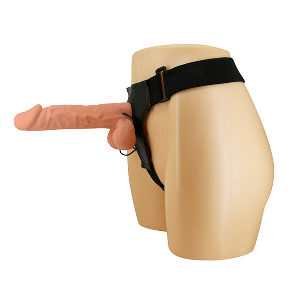 Телесный женский вибрострапон 24см на ремешках с проводным пультом Baile Ultra Passionate Harness Strap On BW-022084ZR