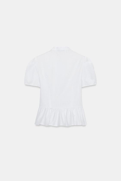 ZARA РУБАШКА С ДЕКОРАТИВНЫМИ ПЕТЛЯМИ И БАСКОЙ, БЕЛЫЙ