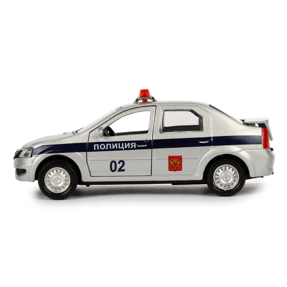 Модель ин. мет. "Renault Logan.Полиция" 12см, двери, баг, серебристый, коробка LOGAN-P (Технопарк)