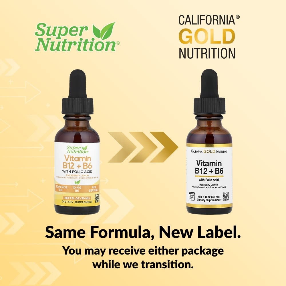 California Gold Nutrition, витамин B12 в виде цианокобаламина с витамином B6 и фолиевой кислотой, малина и лимон, 30 мл (1 жидк. унция)