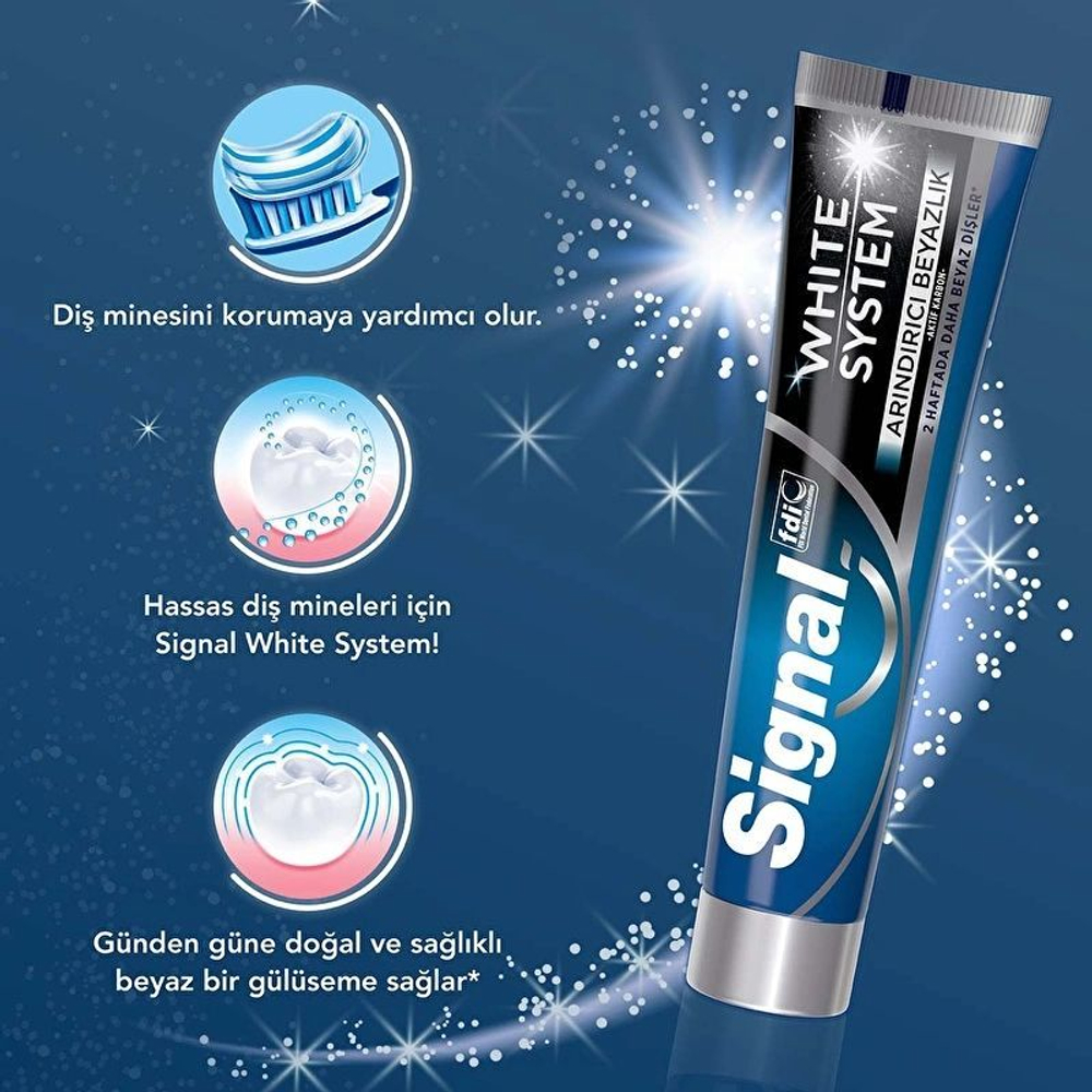 Signal Зубная паста White System Очищающая белизна с активированным углем (75x2) 150 мл (Египет)