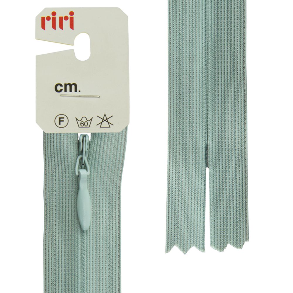 Молния потайная (скрытая) RIRI Т3 (3 мм) 1 зам., н/раз., 22 см, цв.2712, мятно-серый хол., 10 шт Молния потайная (скрытая) RIRI Т3 (3 мм) 1 зам., н/раз., 22 см, цв.2712, мятно-серый хол., 10 шт