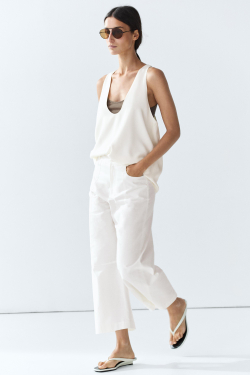 Massimo Dutti Брюки прямого кроя из смеси хлопка и льна, белый