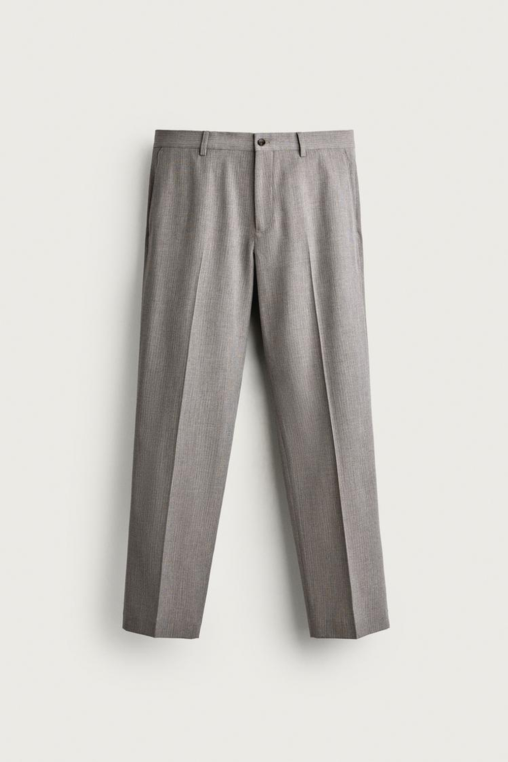 ZARA КОСТЮМНЫЕ БРЮКИ КЛАССИЧЕСКОГО КРОЯ В ПОЛОСКУ, СЕРЫЙ МЕЛАНЖ