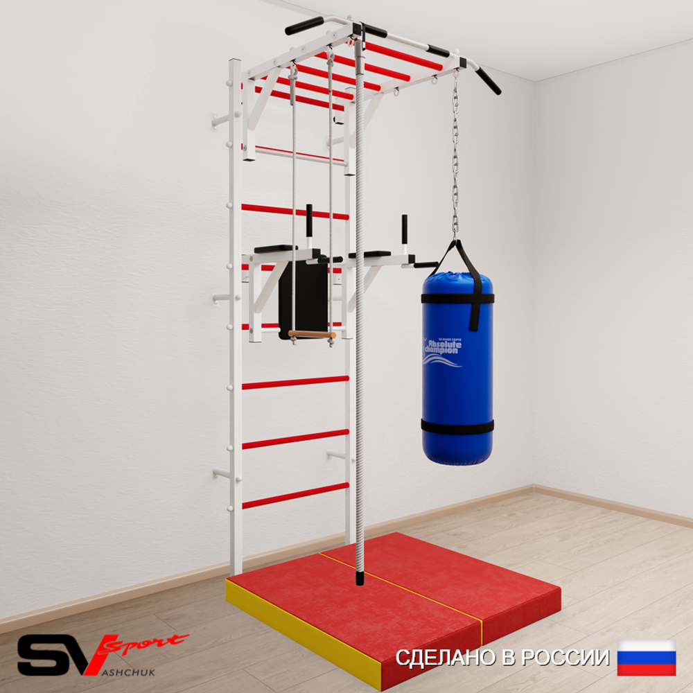 Шведская стенка Sv Sport усиленная 6465 (Турник рукоход/Брусья/Канат/Трапеция/Цепь/Мешок 15кг/Мат 1м)
