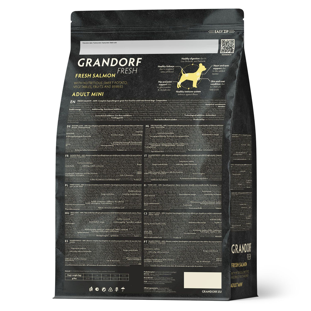 Сухой беззерновой корм GRANDORF Fresh Adult MINI для собак мелких пород ,лосось с бататом 3 кг