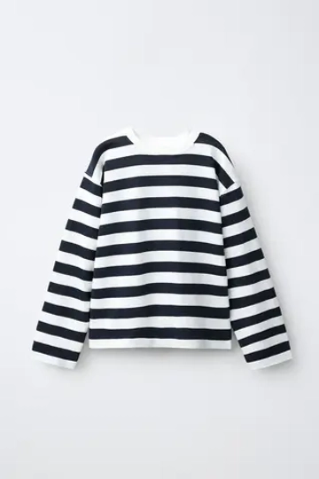 ZARA ФУТБОЛКА В ПОЛОСКУ, СИНИЙ/БЕЛЫЙ