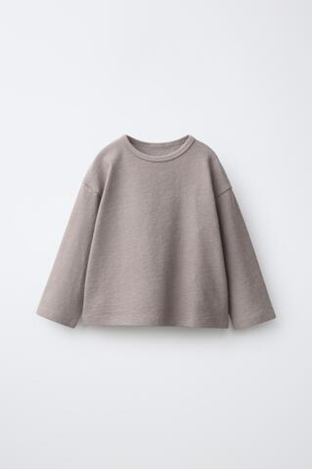 ZARA ОДНОТОННАЯ ФУТБОЛКА, СЕРО-КОРИЧНЕВЫЙ