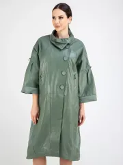 Кожаный плащ длинный пальто оверсайз