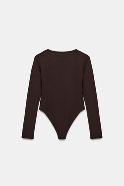 ZARA БОДИ ИЗ ПОЛИАМИДА С ДЛИННЫМИ РУКАВАМИ, ТЕМНО-КОРИЧНЕВЫЙ