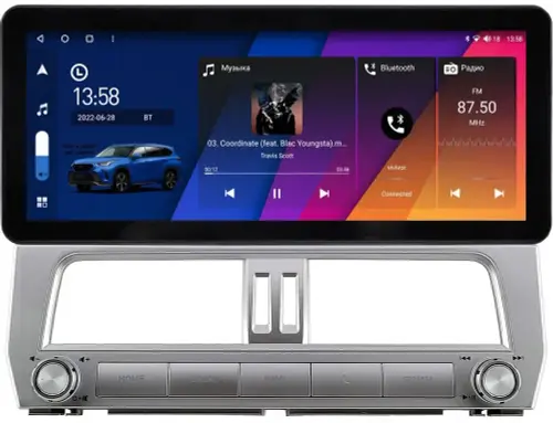 Магнитола для Toyota Land Cruiser Prado 150 2017-2019 (без штатного 360) - Canbox H-Line 0073 монитор 12.3" QLED в стиле Audi на Android 10, Быстрая, ТОП-процессор, CarPlay, 4G SIM-слот