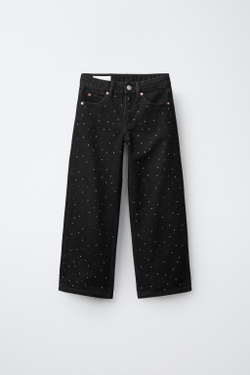 ZARA ДЖИНСЫ WIDE LEG СО СТРАЗАМИ, ЧЕРНЫЙ