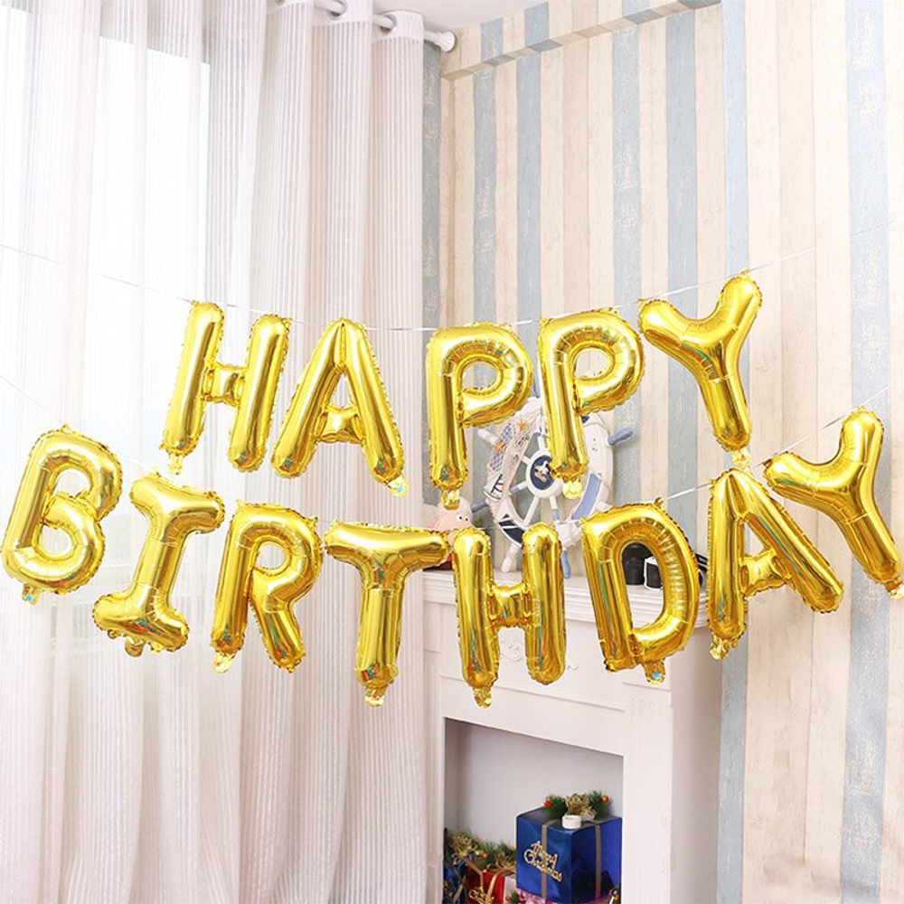 Набор шаров-букв AIR «Happy Birthday» золото/ золото-черный