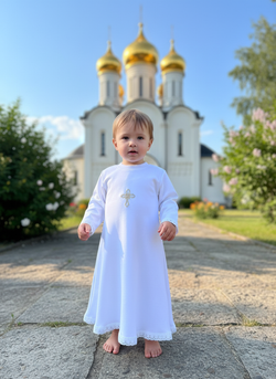 Крестильная рубашка "Кремовая/Белая" с вышивкой на груди