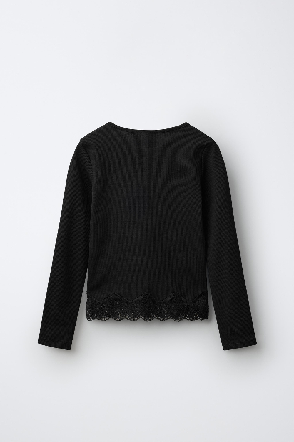 ZARA ТОП В РУБЧИК С КРУЖЕВОМ, ЧЕРНЫЙ