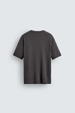 ZARA ФУТБОЛКА ИЗ ЛЬНА И ВИСКОЗЫ, ТЕМНО-СЕРЫЙ