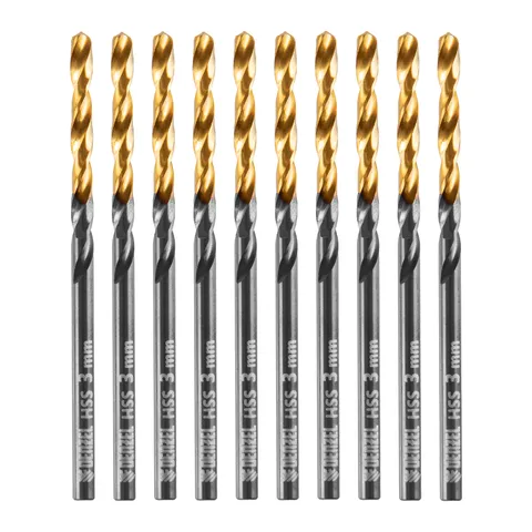 Сверло по металлу, 3 мм, HSS-Tin, Golden Tip, 10 шт. Denzel
