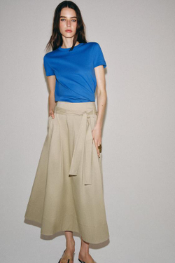 ZARA ФУТБОЛКА INTERLOCK С КОРОТКИМ РУКАВОМ, СИНИЙ ЭЛЕКТРИК