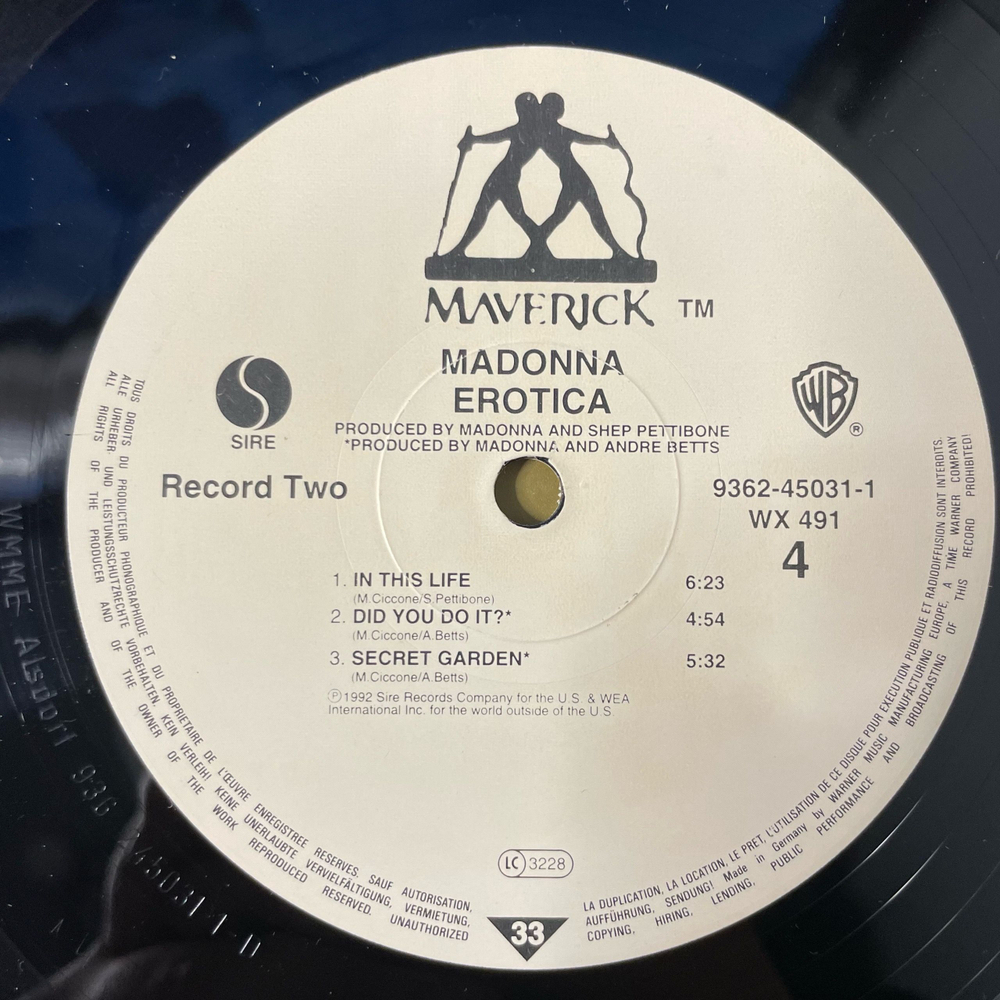 Винтажная виниловая пластинка LP Madonna Erotica (Германия 1992)