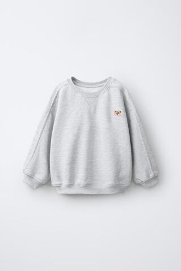 ZARA ТОЛСТОВКА С ВЫШИВКОЙ «МЕДВЕДЬ», СЕРЫЙ МЕЛАНЖ