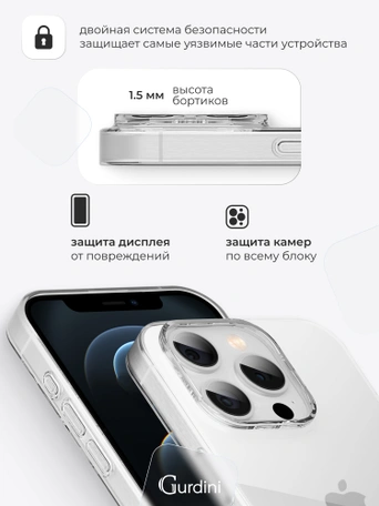 Чехол накладка Gurdini iPhone 12 Pro Max 6.7" плотный силикон 1,5 mm прозрачный