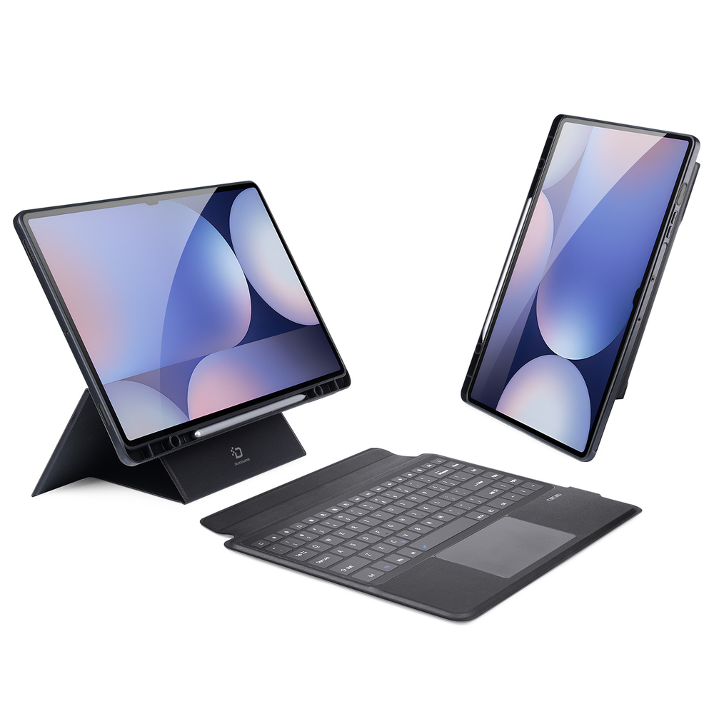Защитный чехол подставка с клавиатурой (RUS) от Dux Ducis для Samsung Tab S10 Ultra, S9 Ultra и S8 Ultra, серия DK Series Keyboard, русская клавиатура с подсветкой