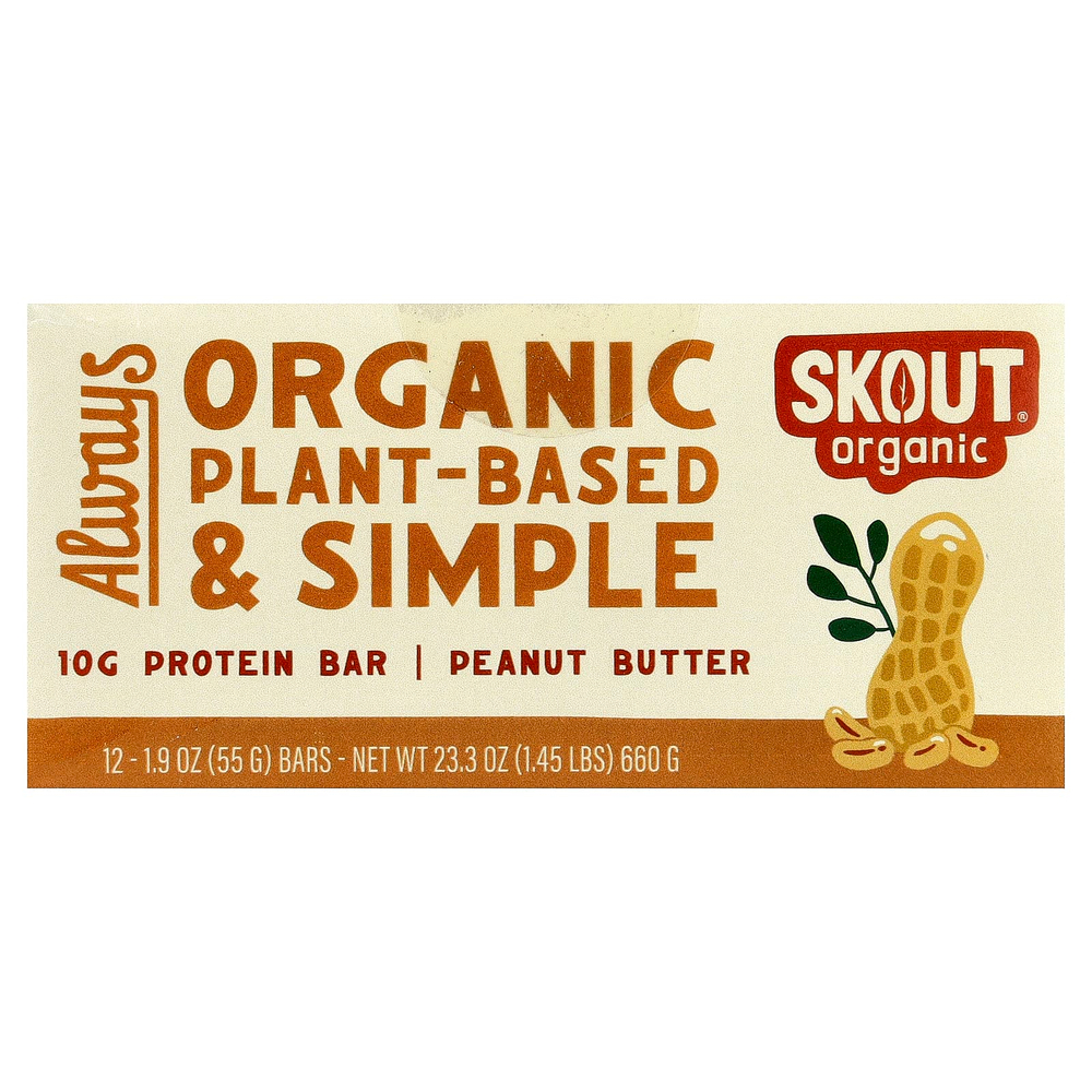 Skout Organic, протеиновый батончик, арахисовая паста, 12 батончиков по 55 г (1,9 унции)
