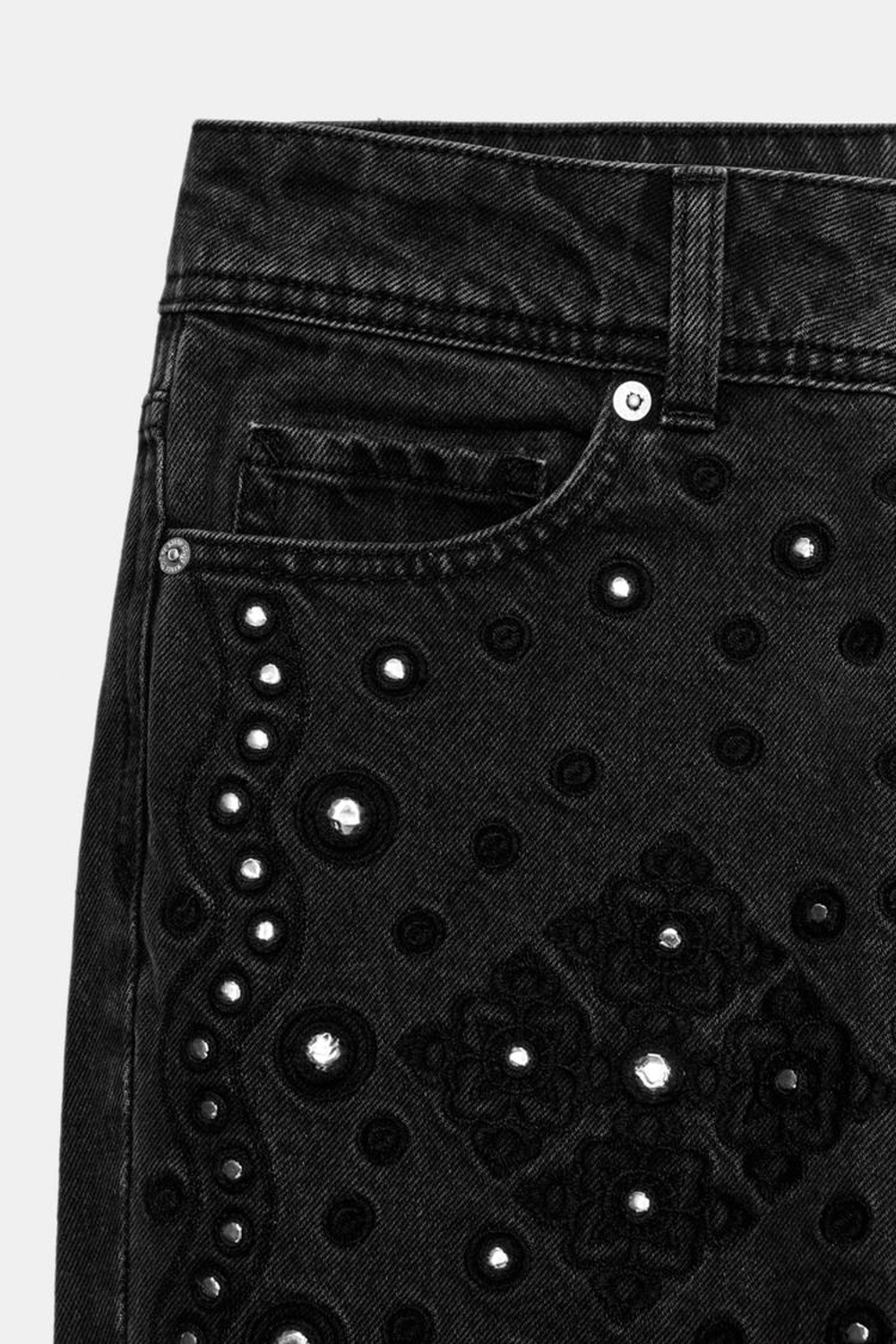 ZARA ДЖИНСЫ Z1975 BOOTCUT С НИЗКОЙ ПОСАДКОЙ И БИСЕРОМ, ТЕМНО-СЕРЫЙ