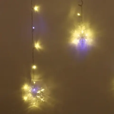 Гирлянда для дома БАХРОМА «Снежинка» ш2,5 м* в0,6/0,9м 130 ламп LED, IP-20, Теплый белый, белый мерцает (возможность соединения)