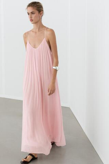 Massimo Dutti Струящееся платье с тонкими бретелями и складками, пыльная роза