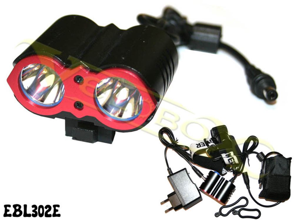 Фара 2 круглых корпуса хCREE XM-L2 T6, 1600Lm, 60х30мм, крепёж на руль и голову, аккумул. 6Ач, заряд