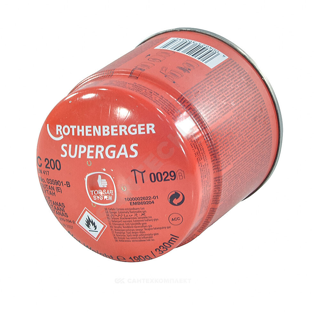 Баллон пропан-бутан SuperGaz C200 190гр Rothenberger 35901-В