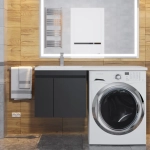 Тумба под стиральную машину с раковиной Uperwood Magenta 60/120 см, подвесная, черная, с дверцами, левая