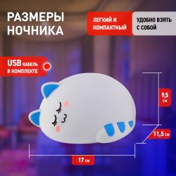 Ночник - светильник светодиодный ЭРА NLED-415-2W-BU аккумуляторный мягкий силиконовый белый с синим | Ночники
